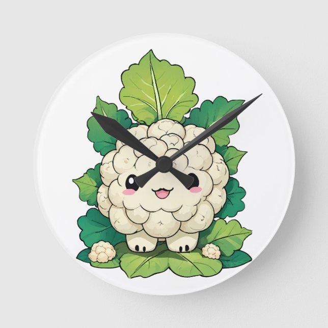 Kawaii Cauliflower Runde Wanduhr (Vorderseite)