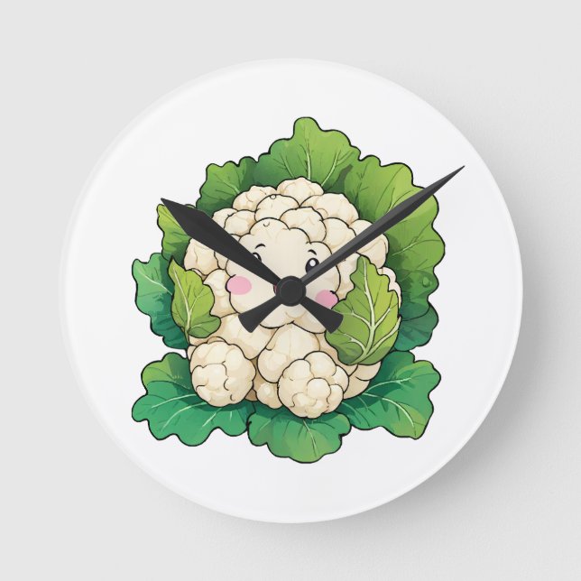 Kawaii Cauliflower Runde Wanduhr (Vorderseite)