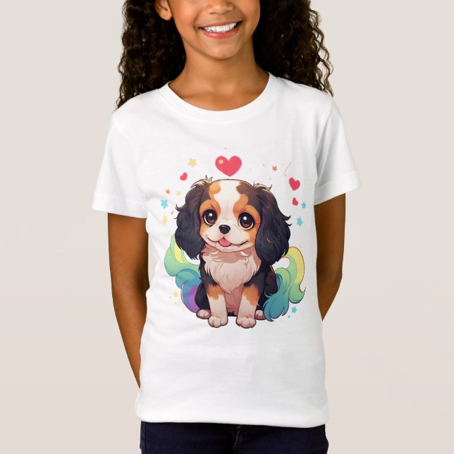 Kawaii Cavalier King Charles Pastel Rainbow Schwan T-Shirt (Vorderseite)