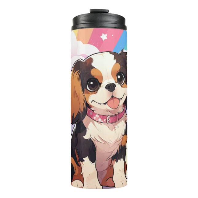 Kawaii Cavalier King Charles Pastel Rainbow Thermosbecher (Vorderseite)