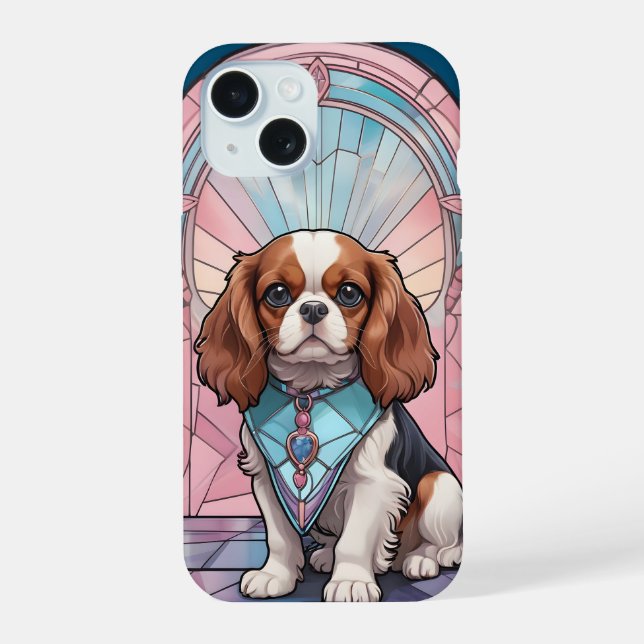 Kawaii Cavalier King Charles Pastel Stettel Glass iPhone 15 Hülle (Rückseite)