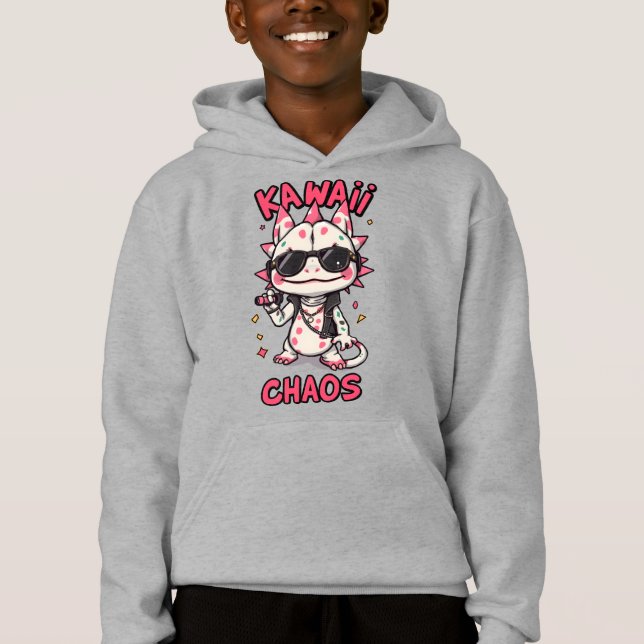 Kawaii Chaos Cool Axolotl Sunglasses LeatherJacket Hoodie (Vorderseite)