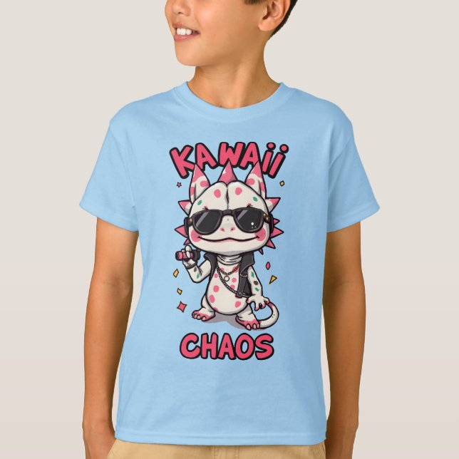 Kawaii Chaos Cool Axolotl Sunglasses LeatherJacket T-Shirt (Vorderseite)