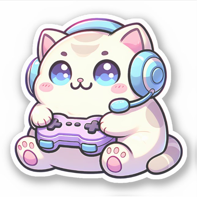 Kawaii Chat avec contrôleur de jeu Sticker Pastel (Devant)