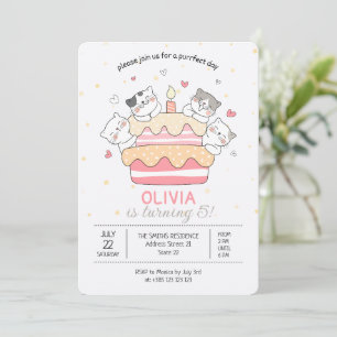 Kawaii Chats Et Gâteaux Invitation À La Fête D'Ann
