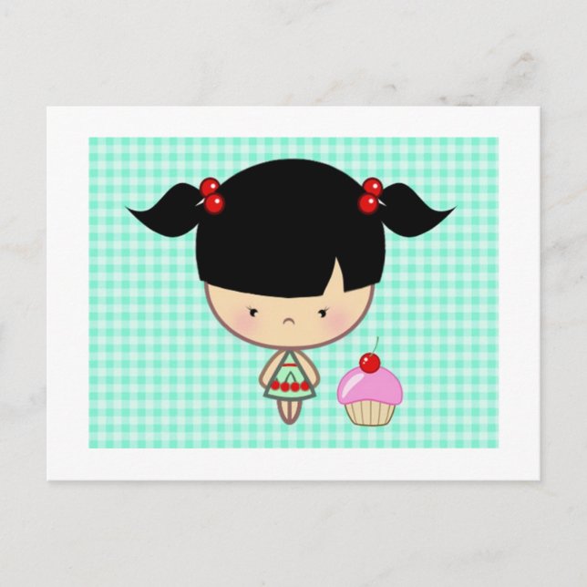 Kawaii Cherry Cupcake Postkarte (Vorderseite)