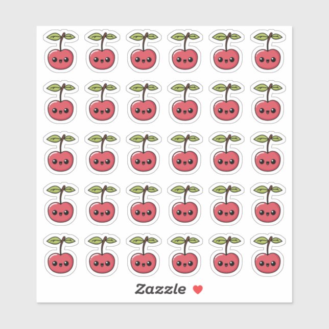 Kawaii Cherry - Niedliches Obst mit mildem Gesicht Aufkleber (Blatt)