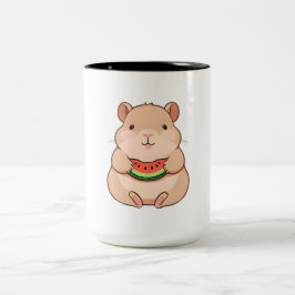 Kawaii Chibi Capybara beim Essen einer Wassermelon Zweifarbige Tasse