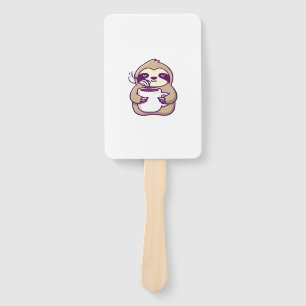 Kawaii Chibi Faultier mit Kaffeetasse � Cute schla Fächer