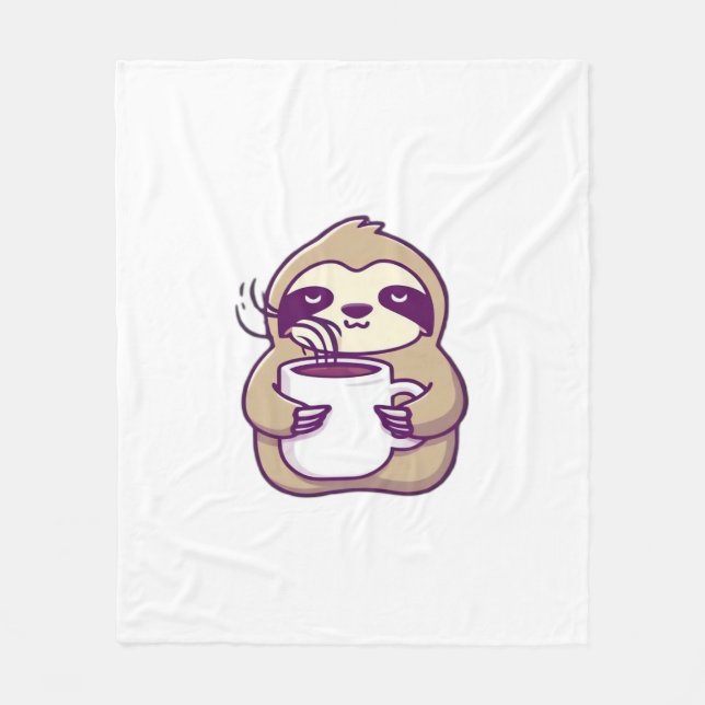 Kawaii Chibi Faultier mit Kaffeetasse � Süßes schl Fleecedecke (Vorderseite)