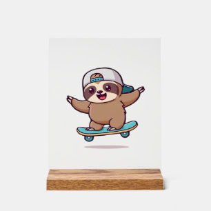 Kawaii Chibi Faultier Skater � Lustig Skateboardi Acrylschild