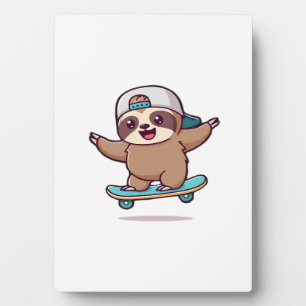 Kawaii Chibi Faultier Skater � Lustiges Skateboard Fotoplatte