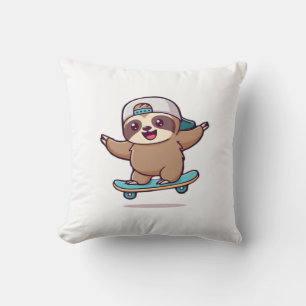 Kawaii Chibi Faultier Skater � Lustiges Skateboard Kissen