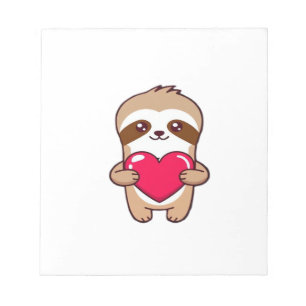 Kawaii Chibi Faultier umarmt Herz � Süß Niedlich S Notizblock