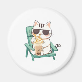Kawaii Chibi Katze in Sonnenbrille trinkt Frappè Magnet