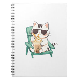 Kawaii Chibi Katze mit Sonnenbrille beim Trinken e Notizblock