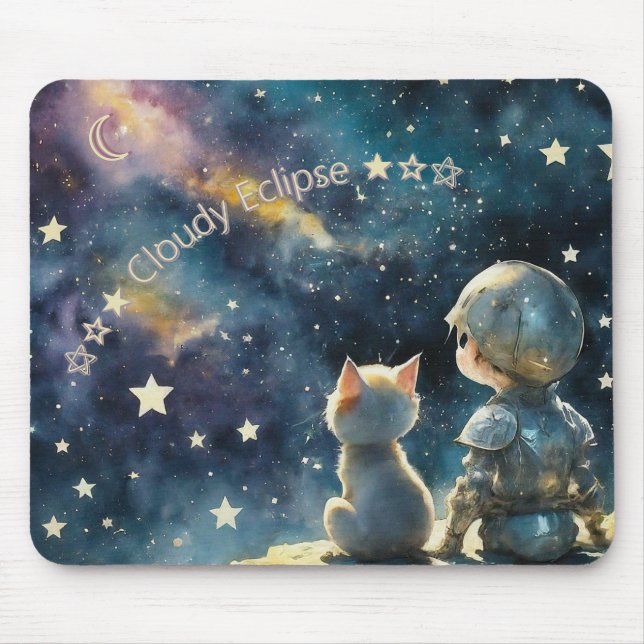 Kawaii Chibi Knight und Kitten Starry Sky Mousepad (Vorne)