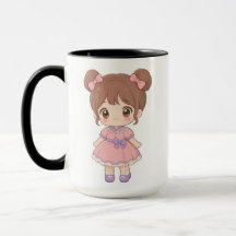 Kawaii Chibi Mädchen mit Doppelfrisur und rosa Kle