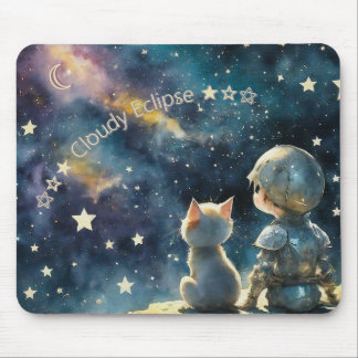Kawaii Chibi Ritter und Kätzchen Sternenhimmel Mau Mousepad