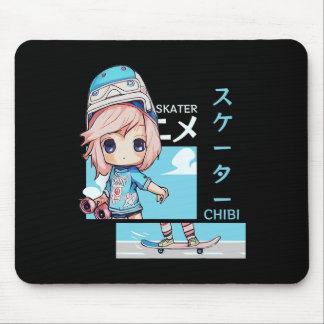 Kawaii Chibi Skater Skateboard Japanese Aesthetic  Mousepad