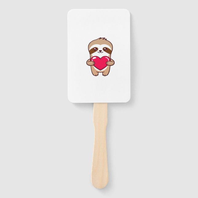 Kawaii Chibi Sloth Hugging Herz � Niedlich Adorabl Fächer (Vorderseite)
