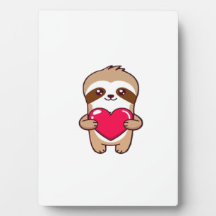 Kawaii Chibi Sloth Hugging Herz � Niedlich Adorabl Fotoplatte