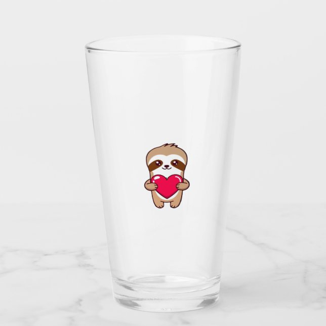 Kawaii Chibi Sloth Hugging Herz � Niedlich Adorabl Glas (Vorderseite)