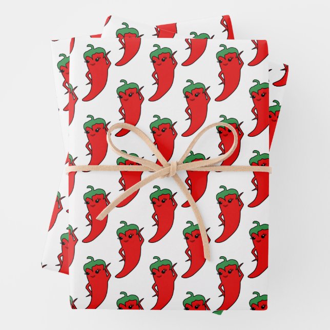 Kawaii Chili Pepper Diva Custom Geschenkpapier Set (Beispiel)