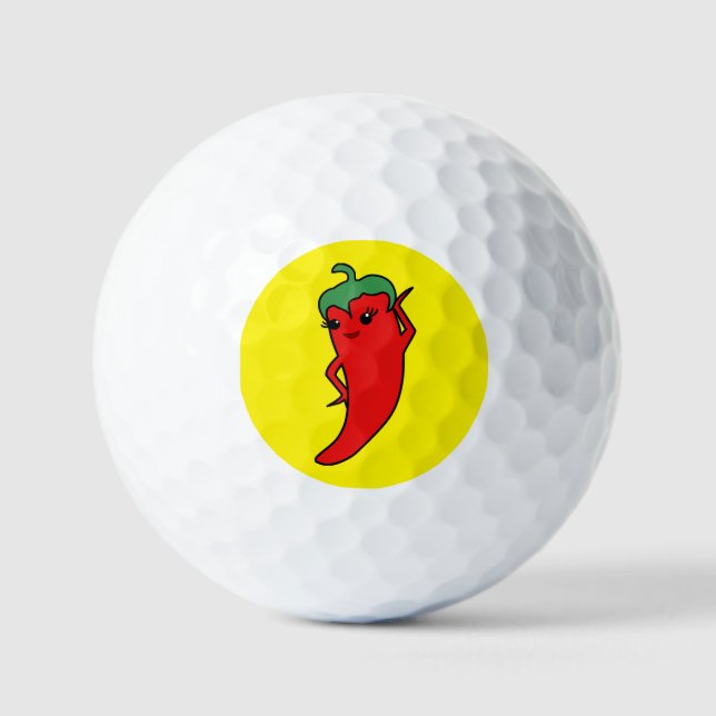 Kawaii Chili Pepper Diva Custom Golfball (Vorderseite)
