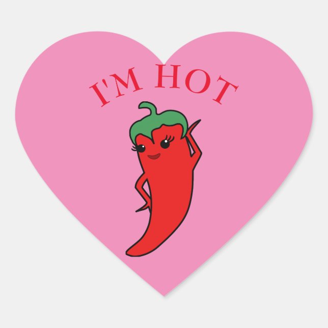 Kawaii Chili Pepper Diva Custom Herz-Aufkleber (Vorderseite)