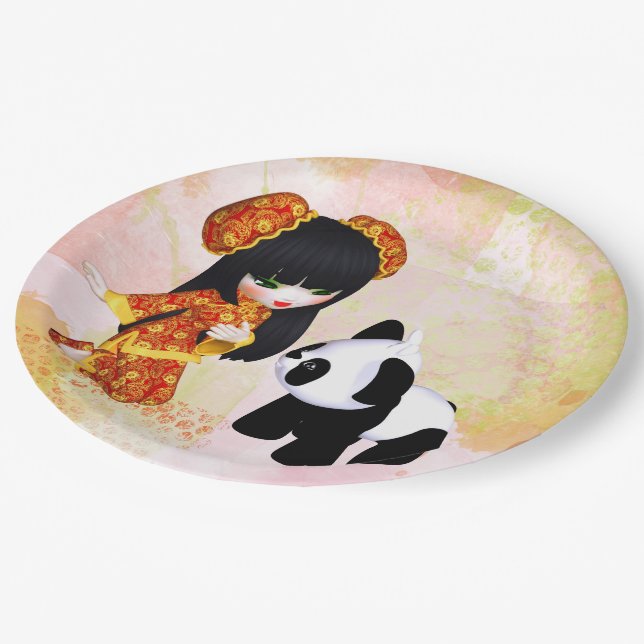 Kawaii China Girl Pappteller (Schrägansicht)