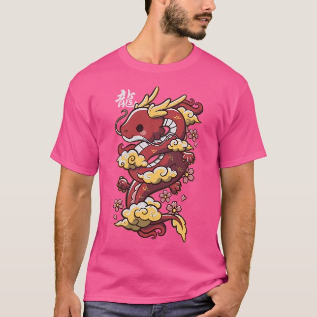 Kawaii Chinischer Roter Drache T-Shirt (Vorderseite)