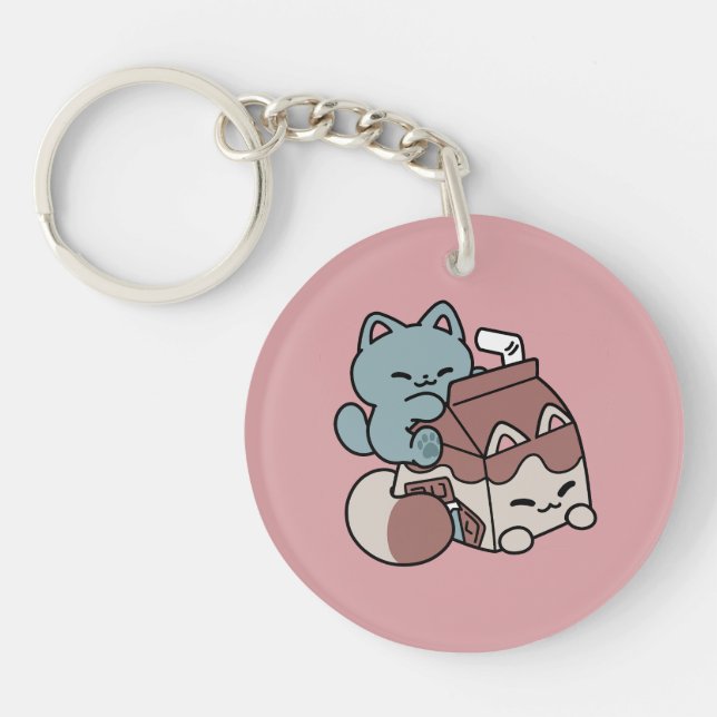Kawaii Chocolate Milk Cat – Cozy Drink & Cuteness  Schlüsselanhänger (Vorderseite)