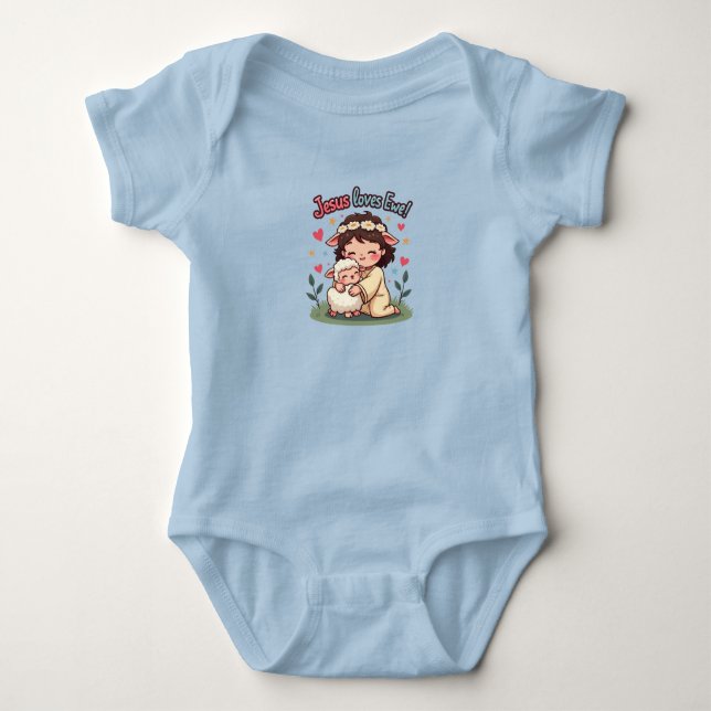 Kawaii Christlich "Jesus Lieben Ewe" Pasteldesign Baby Strampler (Vorderseite)