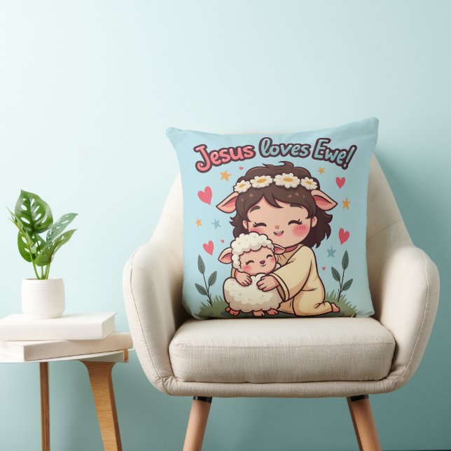Kawaii Christlich "Jesus Lieben Ewe" Pasteldesign Kissen (Stuhl )