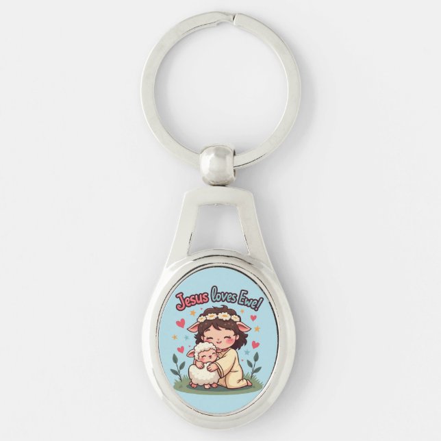 Kawaii Christlich "Jesus Lieben Ewe" Pasteldesign Schlüsselanhänger (Vorderseite)