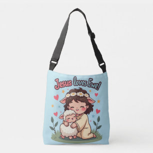 Kawaii Christlich "Jesus Lieben Ewe" Pasteldesign Tragetaschen Mit Langen Trägern