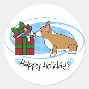 Kawaii Christmas Corgi Welppy-Geschenk Runder Aufkleber