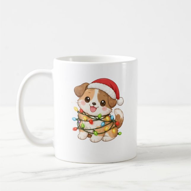 Kawaii Christmas Dog Mug with Santa Hat (Gauche)