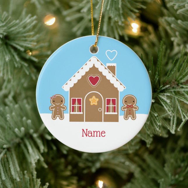 Kawaii Christmas Gingerbread House Keramik Ornament (Baum)