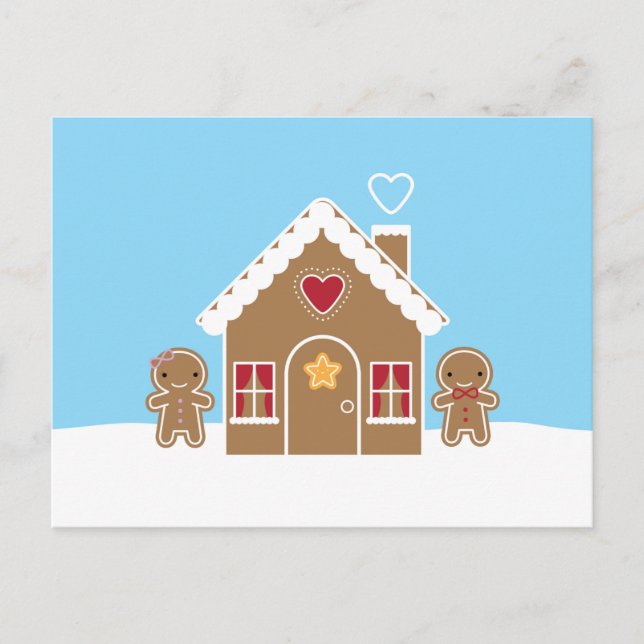 Kawaii Christmas Gingerbread House Postkarte (Vorderseite)