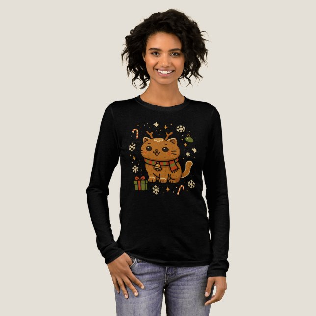 Kawaii Christmas Gingerbread Kitty - Meowy Xmas G Tri-Blend Shirt (Volle Vorderseite)
