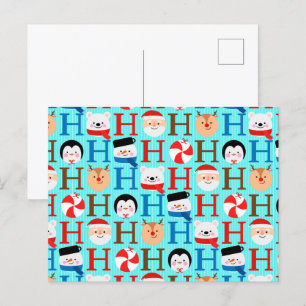 Kawaii Christmas Ho Ho Ho Pattern Feiertagspostkarte