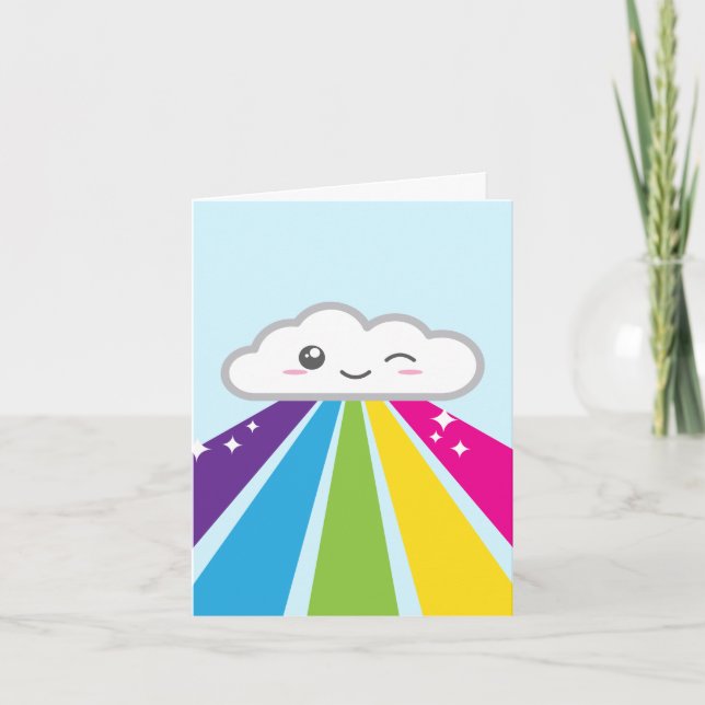 Kawaii Cloud and Rainbow Note Card Karte (Vorderseite)