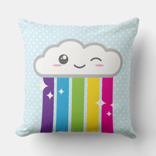 Kawaii Cloud and Rainbow Throw Kissen (Vorderseite)