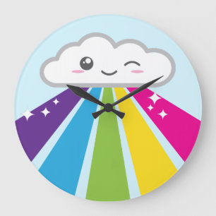 Kawaii Cloud and Rainbow Wall Clock Große Wanduhr