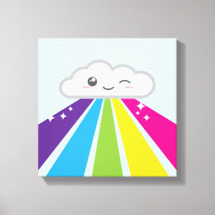Kawaii Cloud and Rainbow Wrapped Canvas Leinwanddruck