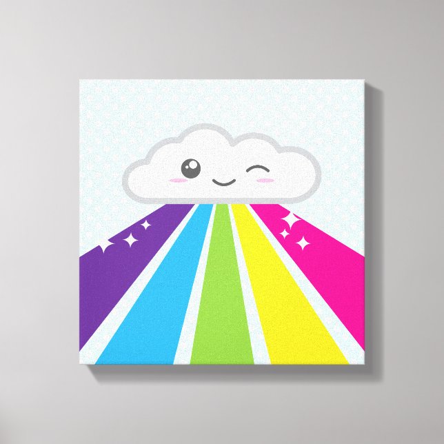 Kawaii Cloud and Rainbow Wrapped Canvas Leinwanddruck (Vorderseite)