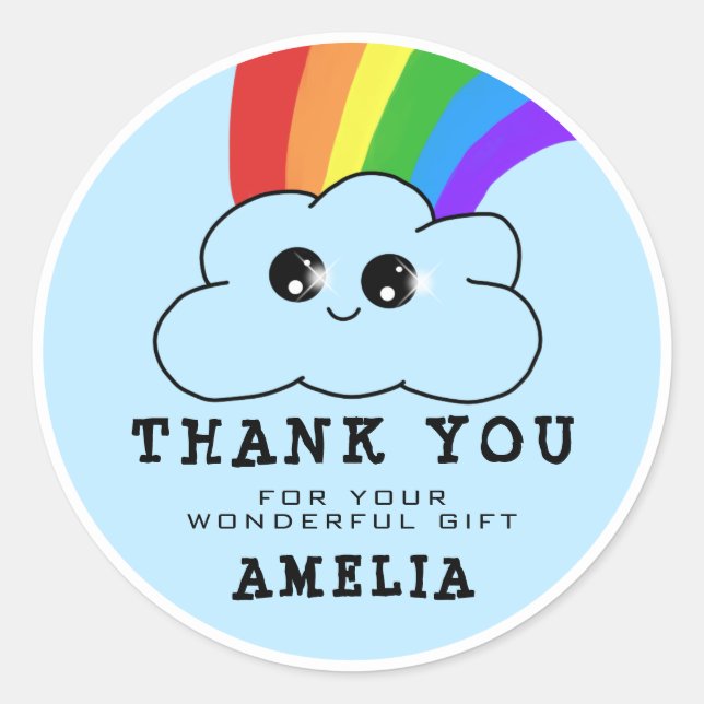 Kawaii Cloud Rainbow Birthday Vielen Dank Runder Aufkleber (Vorderseite)