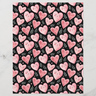 Kawaii coeur motif scrapbook papier rose noir